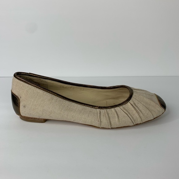 All Black Wheat Fabric Bronze Leather Flat Shoes - Picture 12 of 13